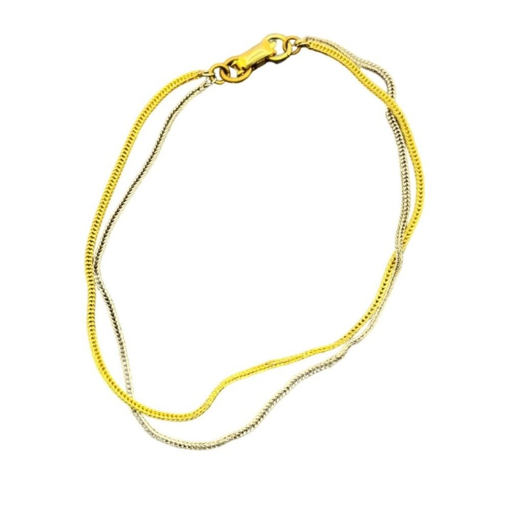 Two-Tone Gold & Silver Double Chain Bracelet With Lobster Clasp 8 Inches A08